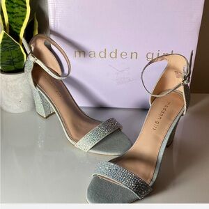 Madden Girl Glittering Silver Block Heels